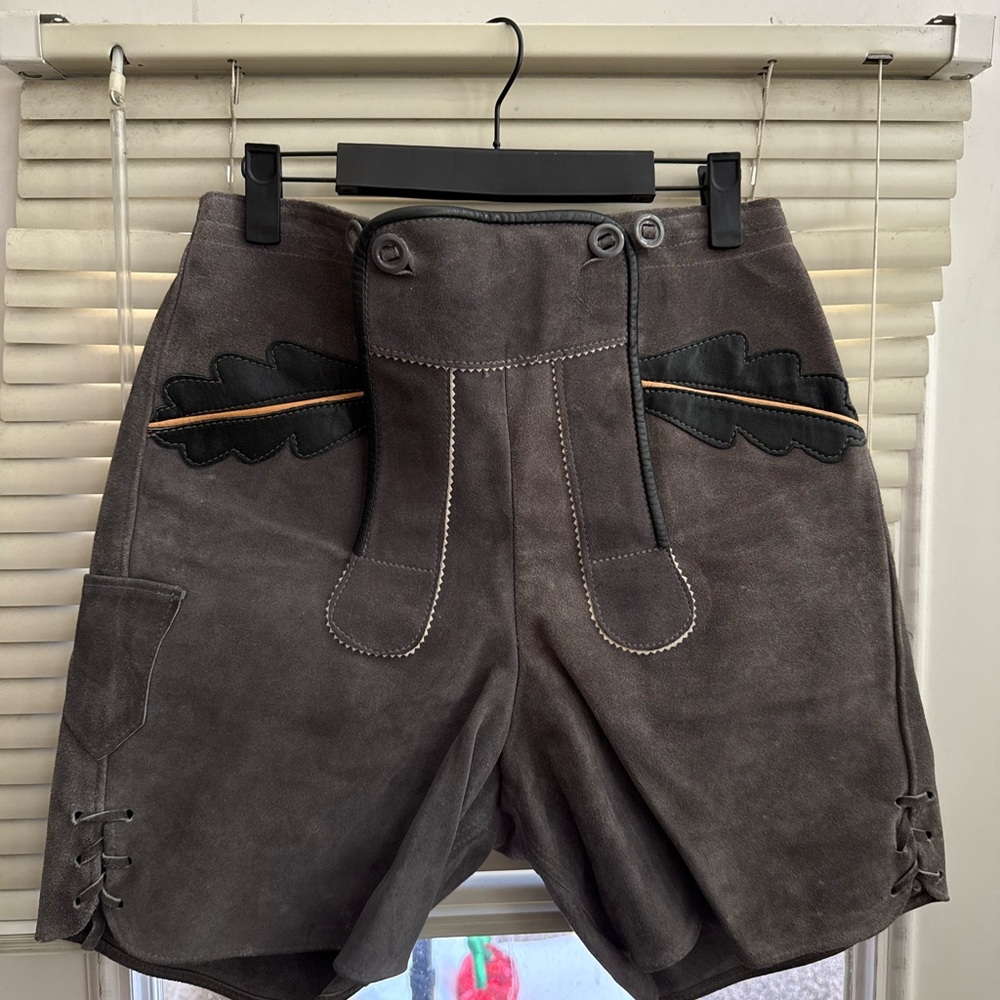 Men's Dark Gray Suede Shorts with Black Accents